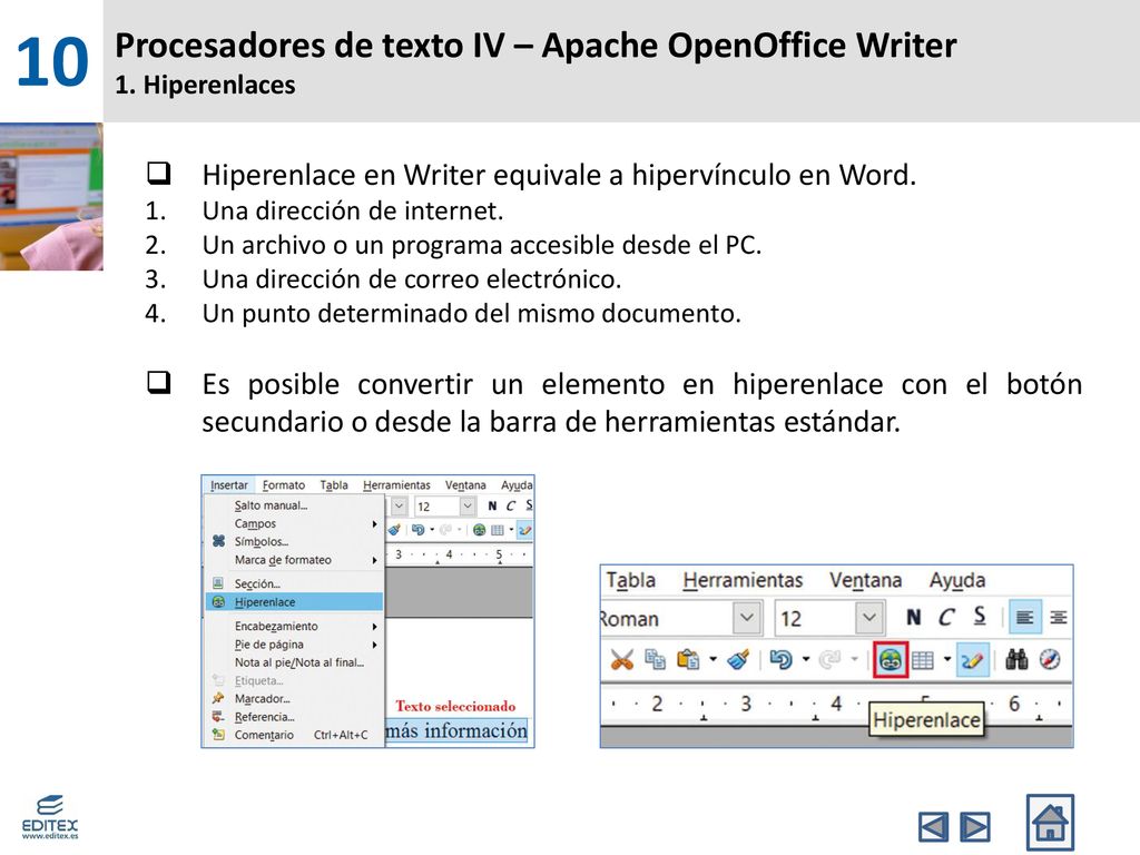 Procesadores de texto IV – Apache OpenOffice Writer 1. Hiperenlaces