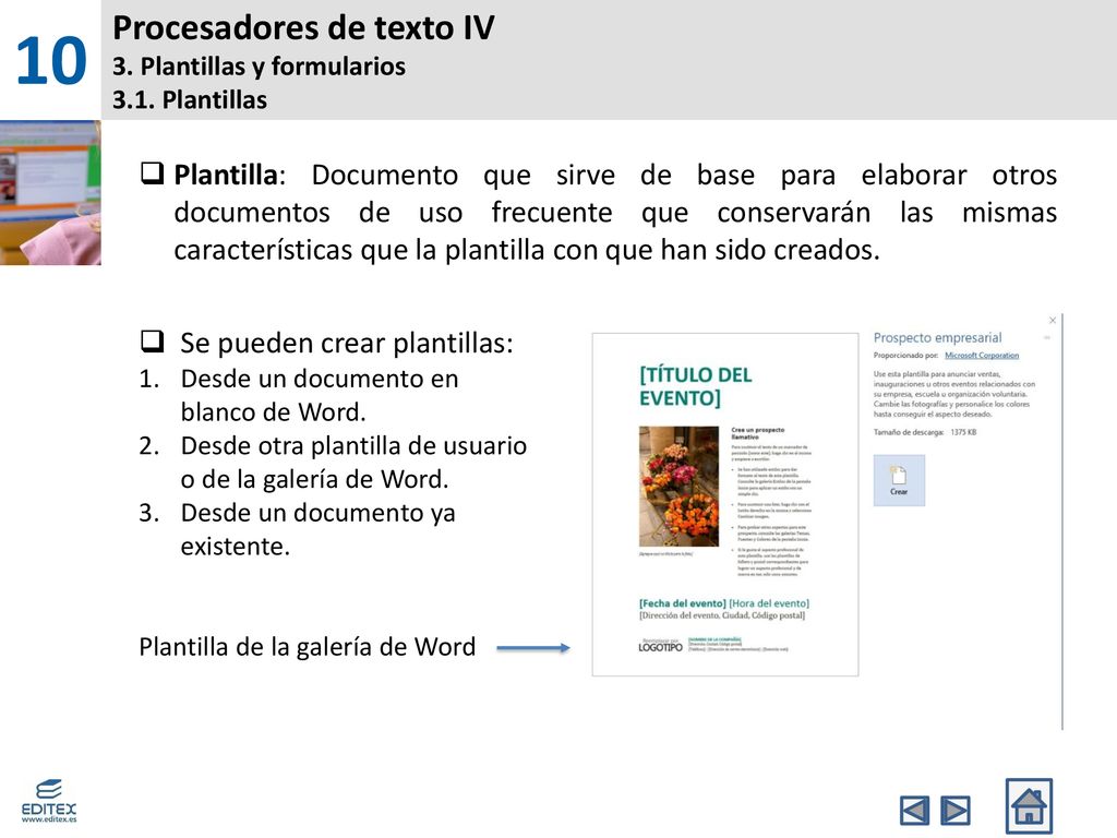 Procesadores de texto IV 3. Plantillas y formularios 3.1. Plantillas