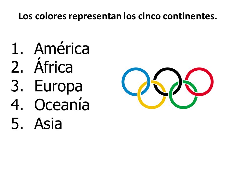 Los colores representan los cinco continentes.
