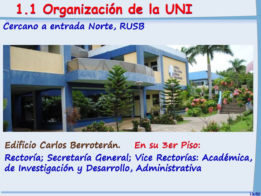 1.1 Organización de la UNI Cercano a entrada Norte, RUSB