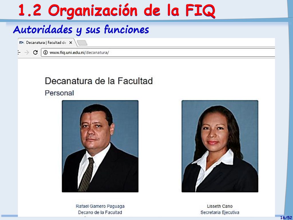 1.2 Organización de la FIQ Autoridades y sus funciones 16
