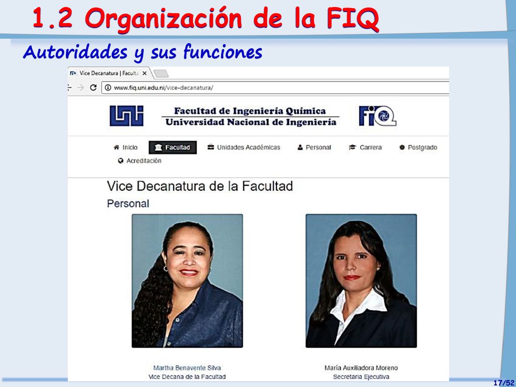 1.2 Organización de la FIQ Autoridades y sus funciones 17