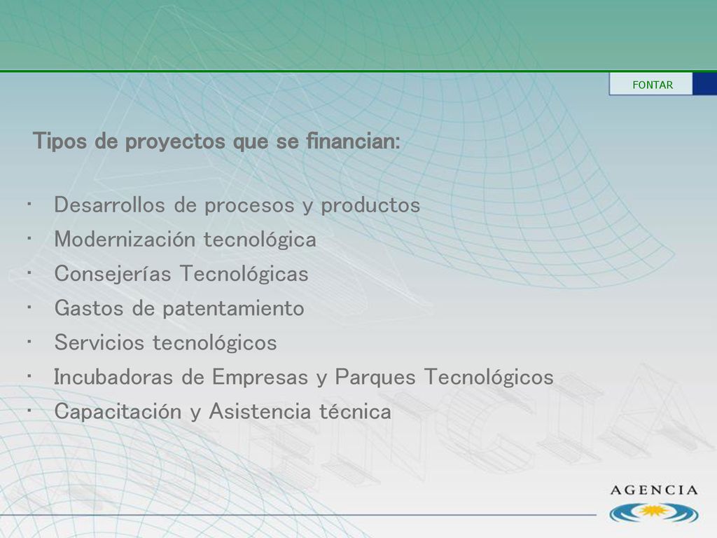 Tipos de proyectos que se financian: