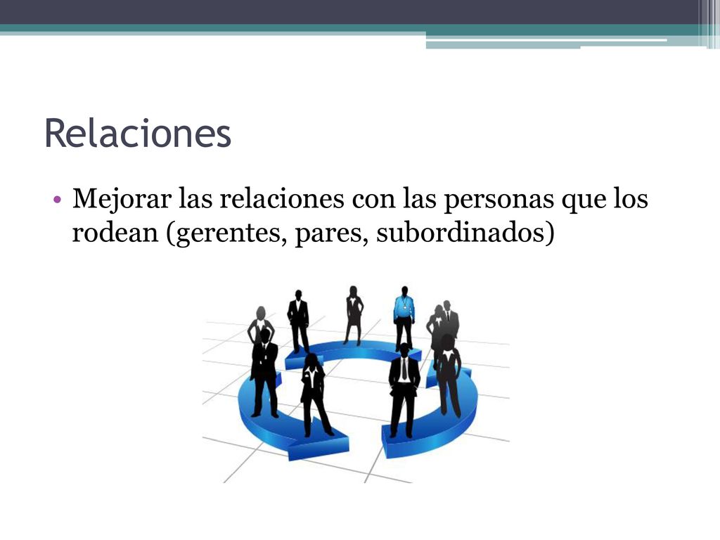 Relaciones Mejorar las relaciones con las personas que los rodean (gerentes, pares, subordinados)