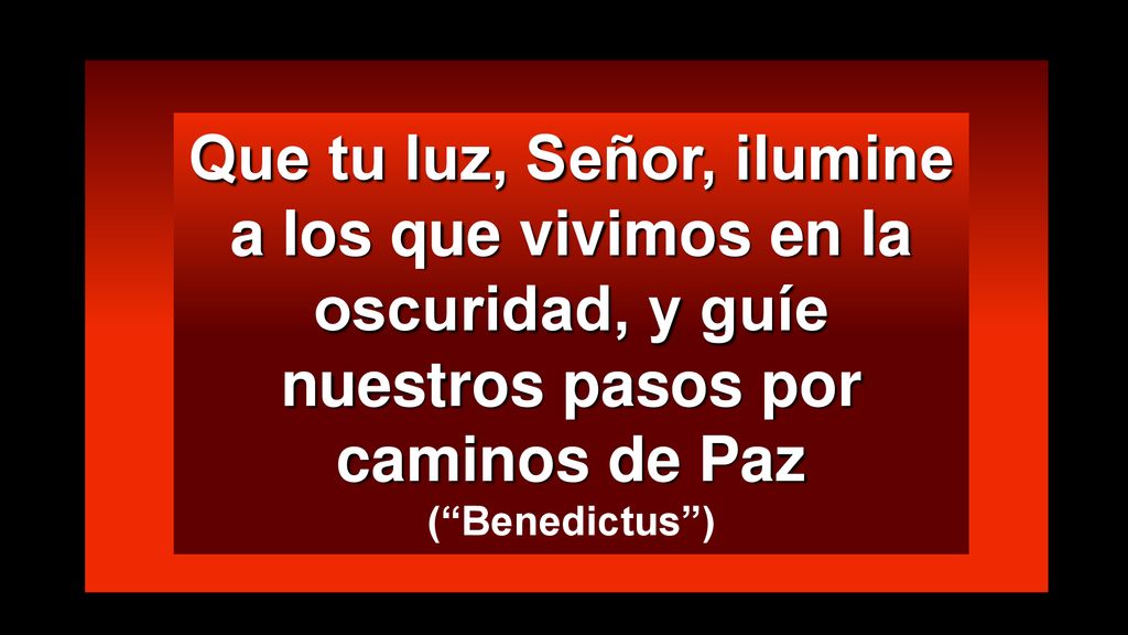 Que tu luz, Señor, ilumine a los que vivimos en la oscuridad, y guíe nuestros pasos por caminos de Paz ( Benedictus )