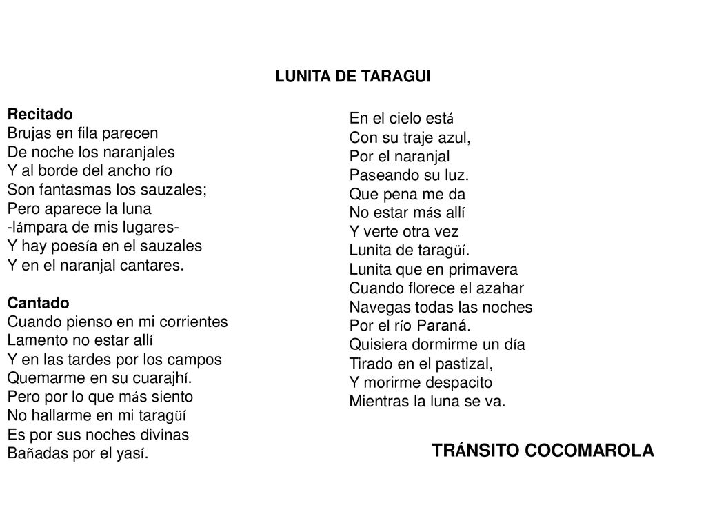 TRÁNSITO COCOMAROLA LUNITA DE TARAGUI Recitado Brujas en fila parecen