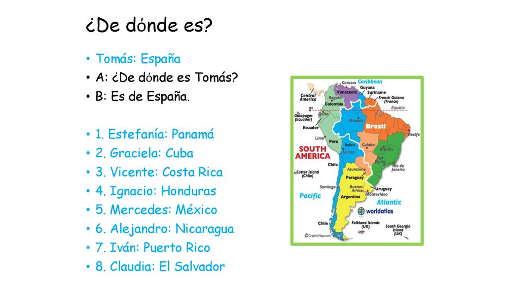 ¿De dόnde es Tomás: España A: ¿De dόnde es Tomás B: Es de España.