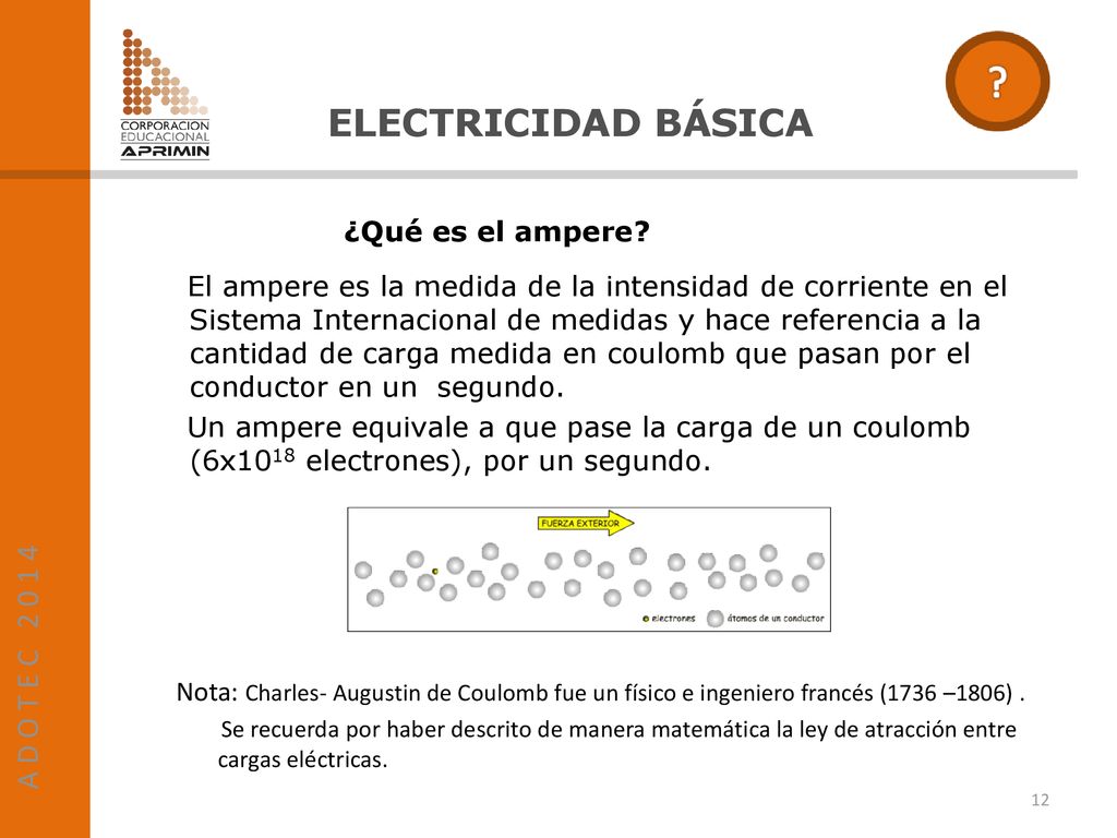ELECTRICIDAD BÁSICA A D O T E C ¿Qué es el ampere