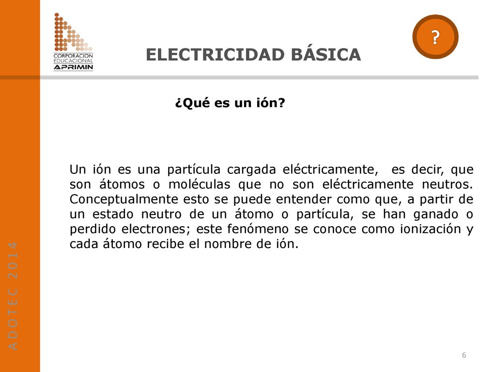 ELECTRICIDAD BÁSICA A D O T E C ¿Qué es un ión