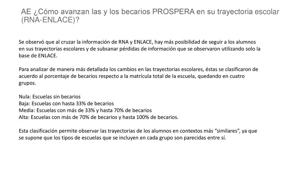 AE ¿Cómo avanzan las y los becarios PROSPERA en su trayectoria escolar (RNA-ENLACE)