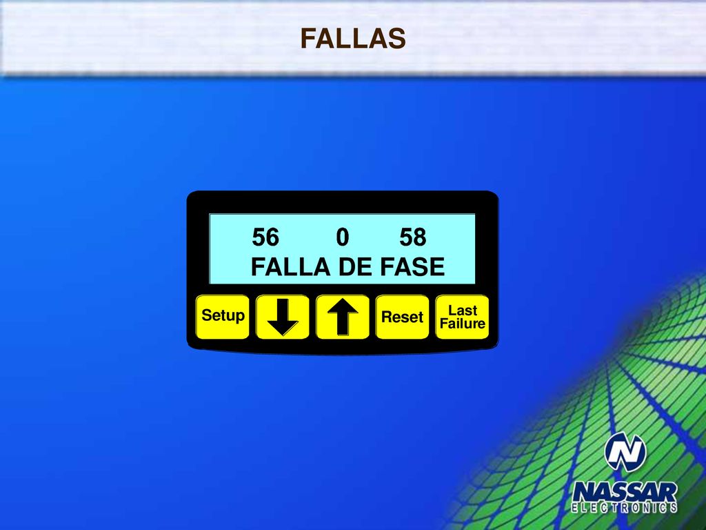 FALLAS CADA FALLA ES INDICADA EN LA PANTALLA.