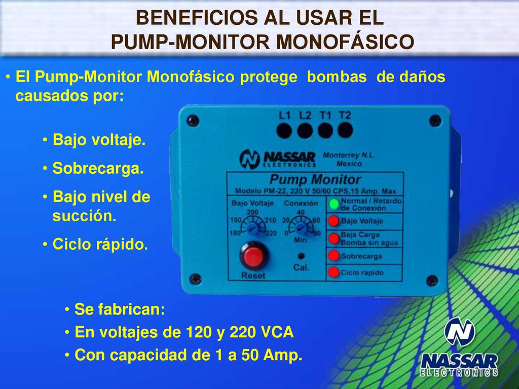 El Pump-Monitor Monofásico protege bombas de daños causados por: