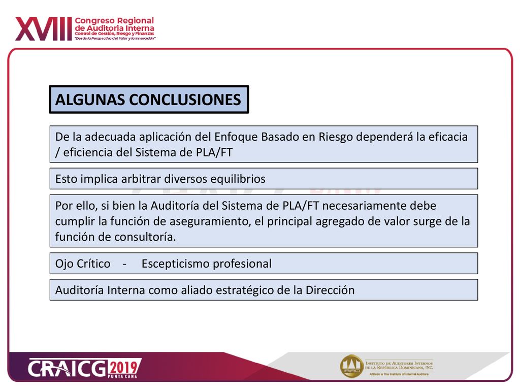 ALGUNAS CONCLUSIONES De la adecuada aplicación del Enfoque Basado en Riesgo dependerá la eficacia / eficiencia del Sistema de PLA/FT.