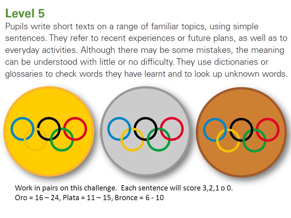 Work in pairs on this challenge. Each sentence will score 3,2,1 o 0