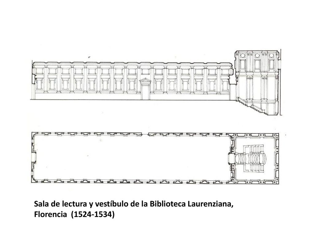 Sala de lectura y vestíbulo de la Biblioteca Laurenziana, Florencia ( )