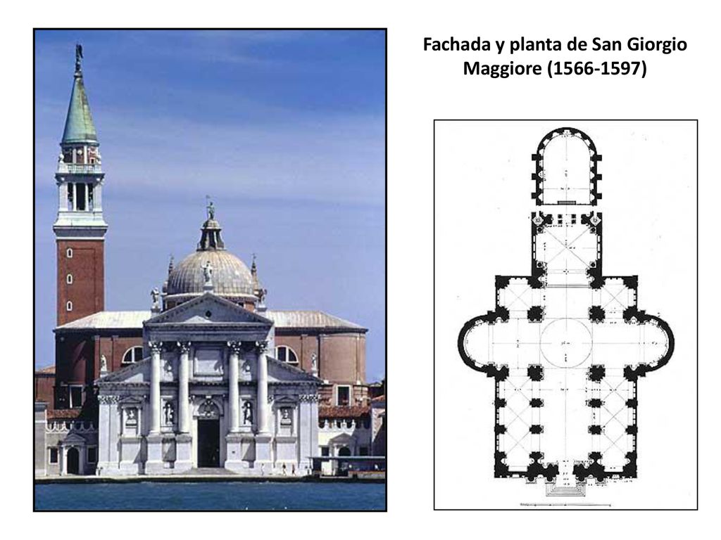 Fachada y planta de San Giorgio Maggiore ( )