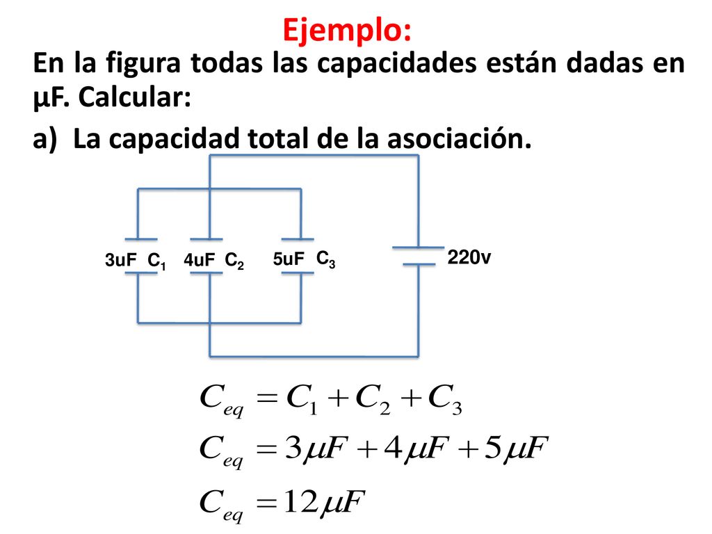 Ejemplo: En la figura todas las capacidades están dadas en μF. Calcular: La capacidad total de la asociación.