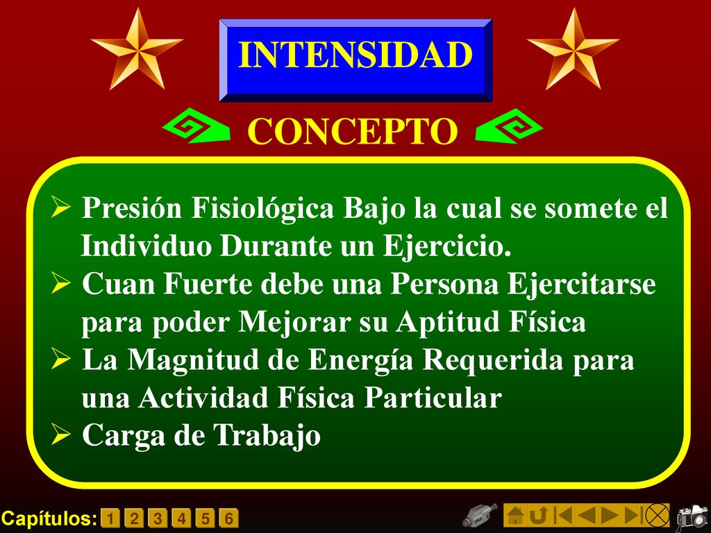 INTENSIDAD CONCEPTO Presión Fisiológica Bajo la cual se somete el