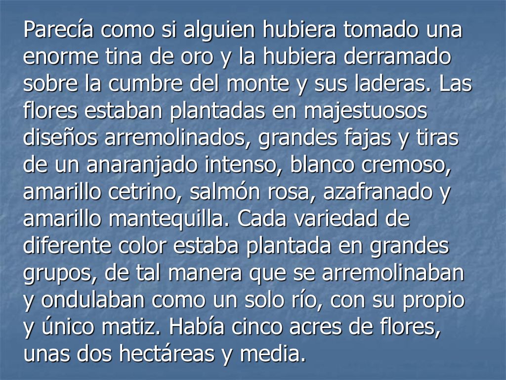 Parecía como si alguien hubiera tomado una enorme tina de oro y la hubiera derramado sobre la cumbre del monte y sus laderas.