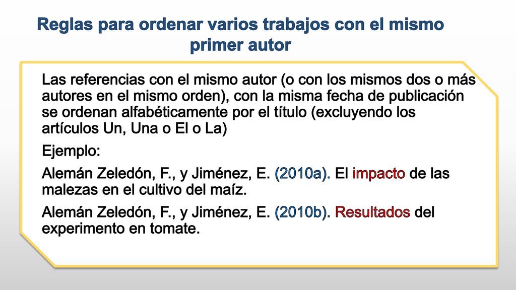 Reglas para ordenar varios trabajos con el mismo primer autor
