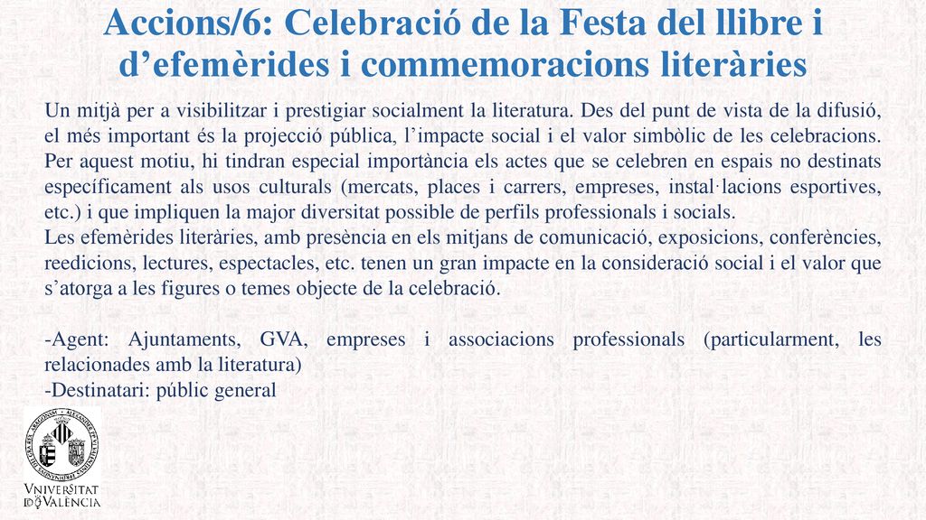 Accions/6: Celebració de la Festa del llibre i d’efemèrides i commemoracions literàries