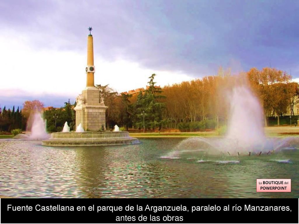 Fuente Castellana en el parque de la Arganzuela, paralelo al río Manzanares, antes de las obras