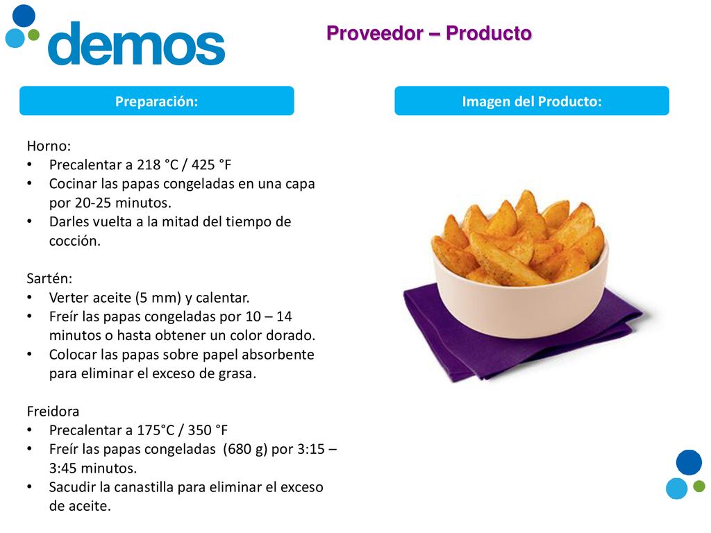 Proveedor – Producto Preparación: Imagen del Producto: Horno: