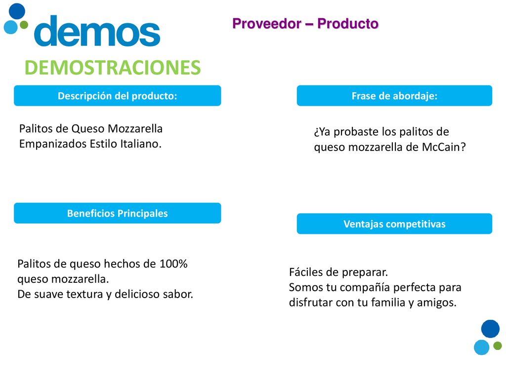 Descripción del producto: Beneficios Principales Ventajas competitivas
