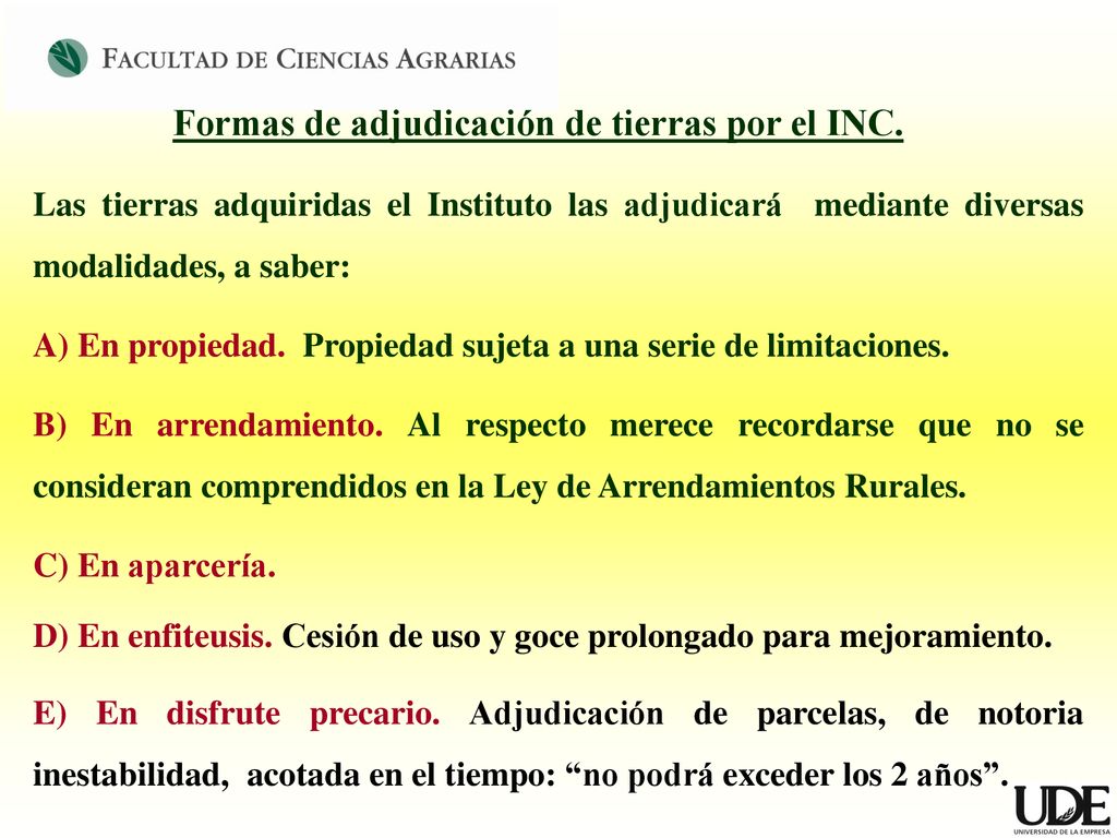 Formas de adjudicación de tierras por el INC.