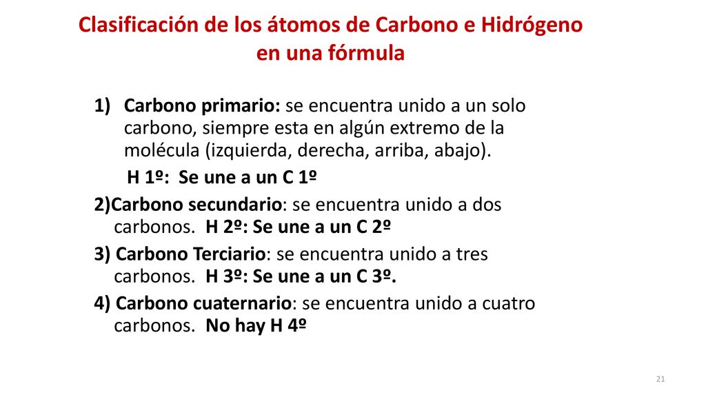 Clasificación de los átomos de Carbono e Hidrógeno en una fórmula