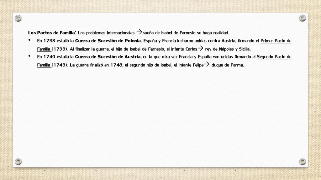 Los Pactos de Familia: Los problemas internacionales sueño de Isabel de Farnesio se haga realidad.