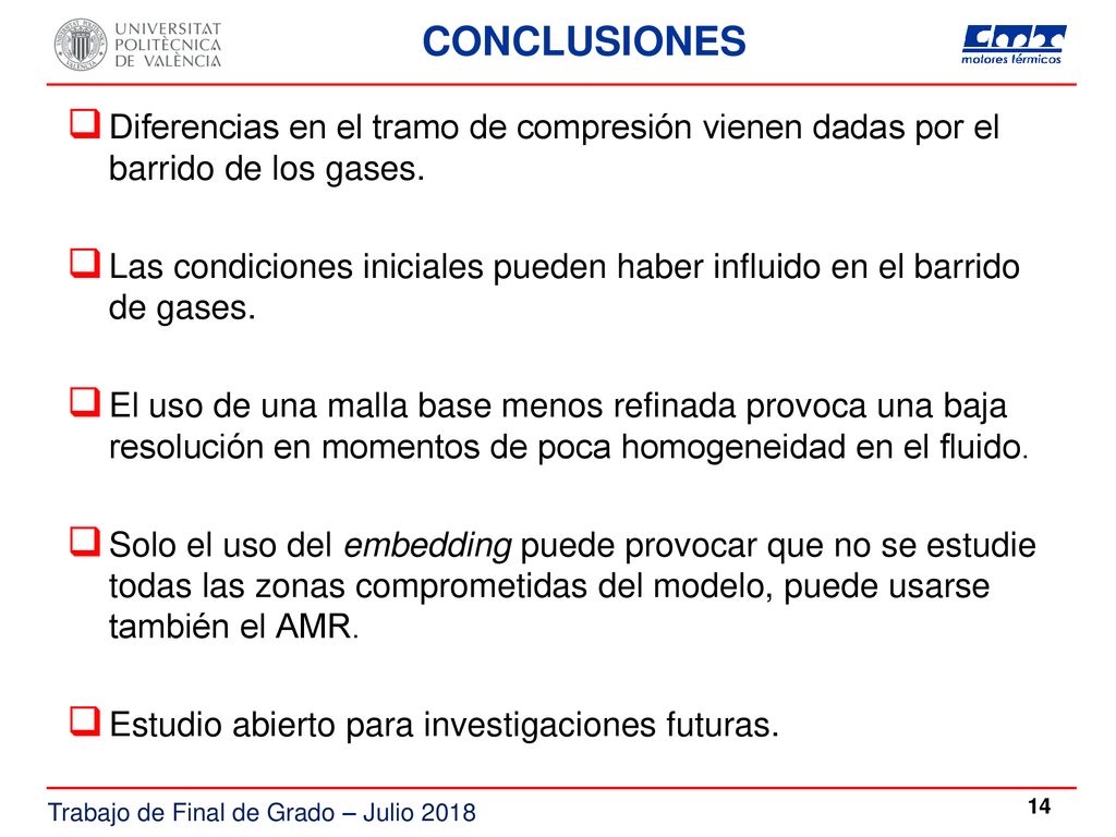 CONCLUSIONES Diferencias en el tramo de compresión vienen dadas por el barrido de los gases.