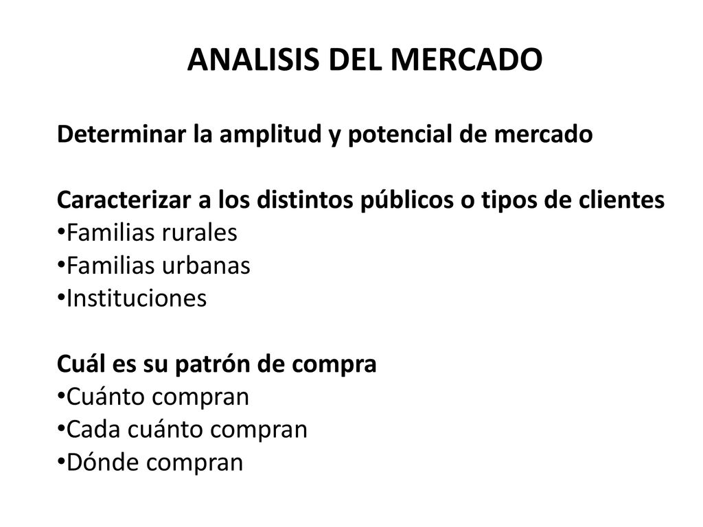 ANALISIS DEL MERCADO Determinar la amplitud y potencial de mercado