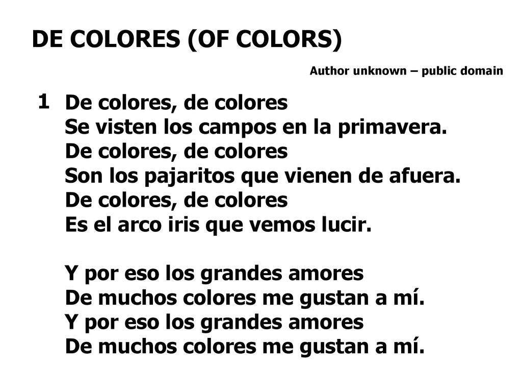 DE COLORES (OF COLORS) 1 De colores, de colores