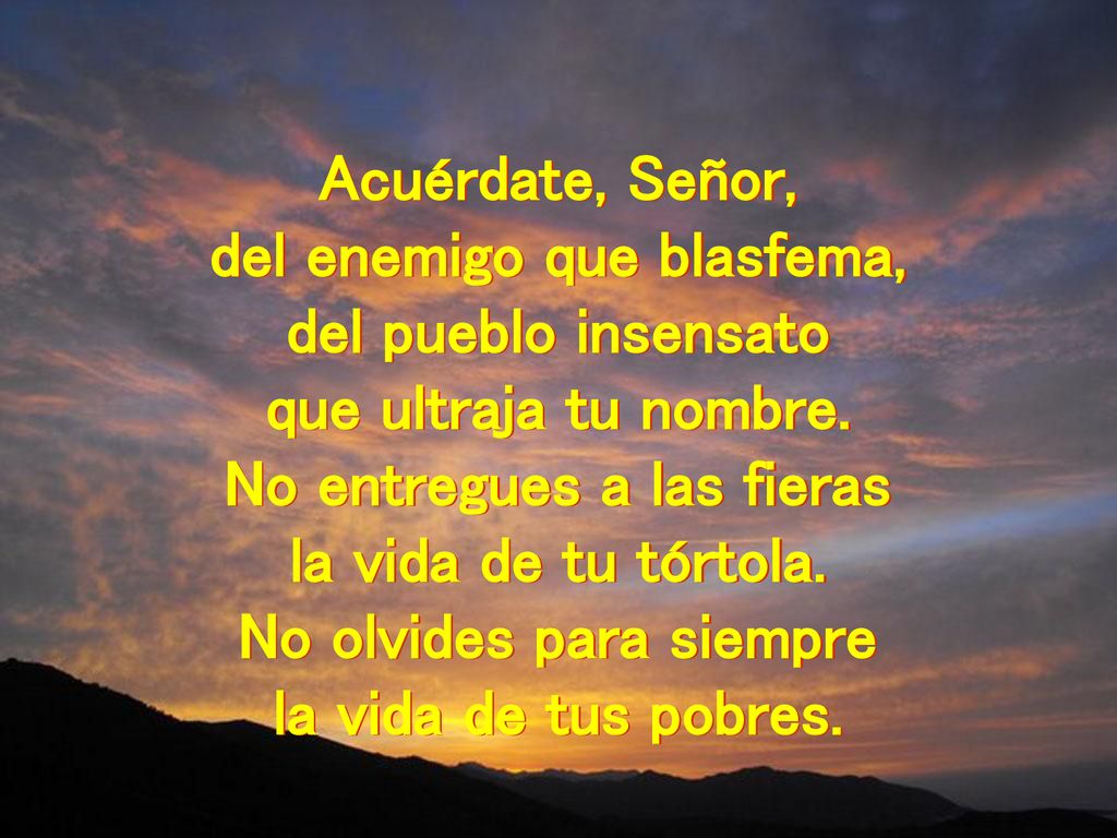 del enemigo que blasfema, del pueblo insensato que ultraja tu nombre.