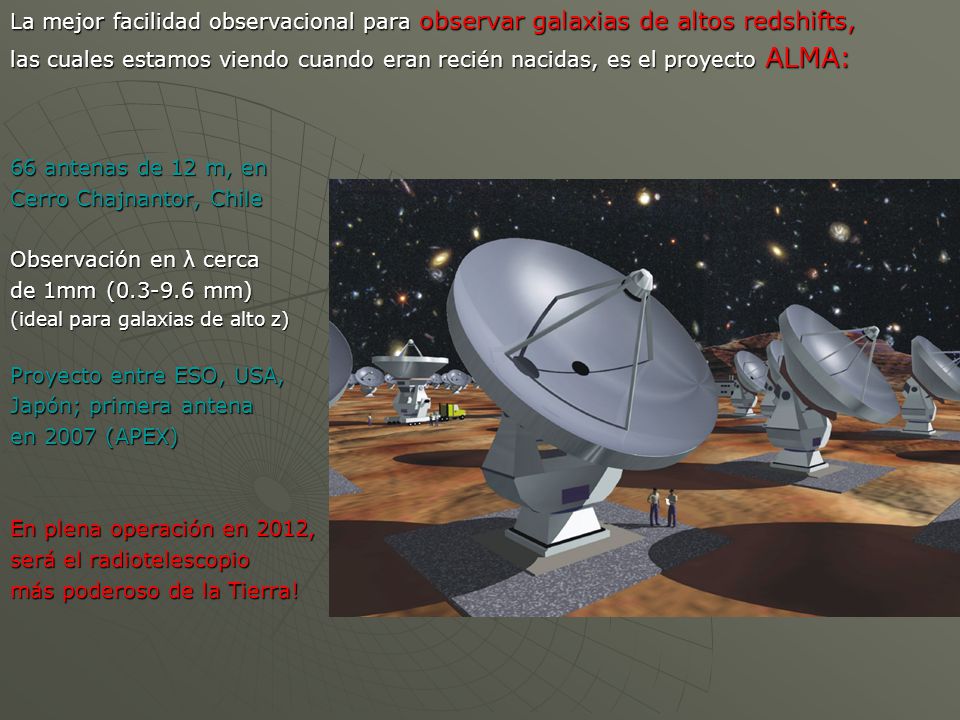 Cerro Chajnantor, Chile Observación en λ cerca de 1mm ( mm)