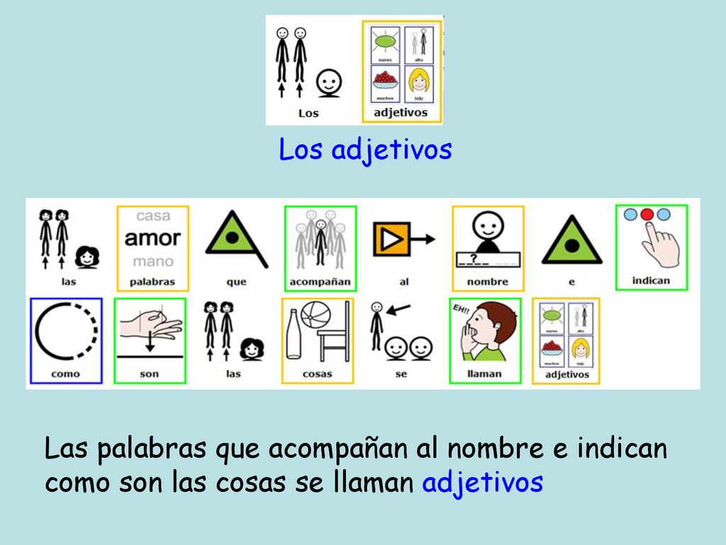 Los adjetivos Las palabras que acompañan al nombre e indican como son las cosas se llaman adjetivos