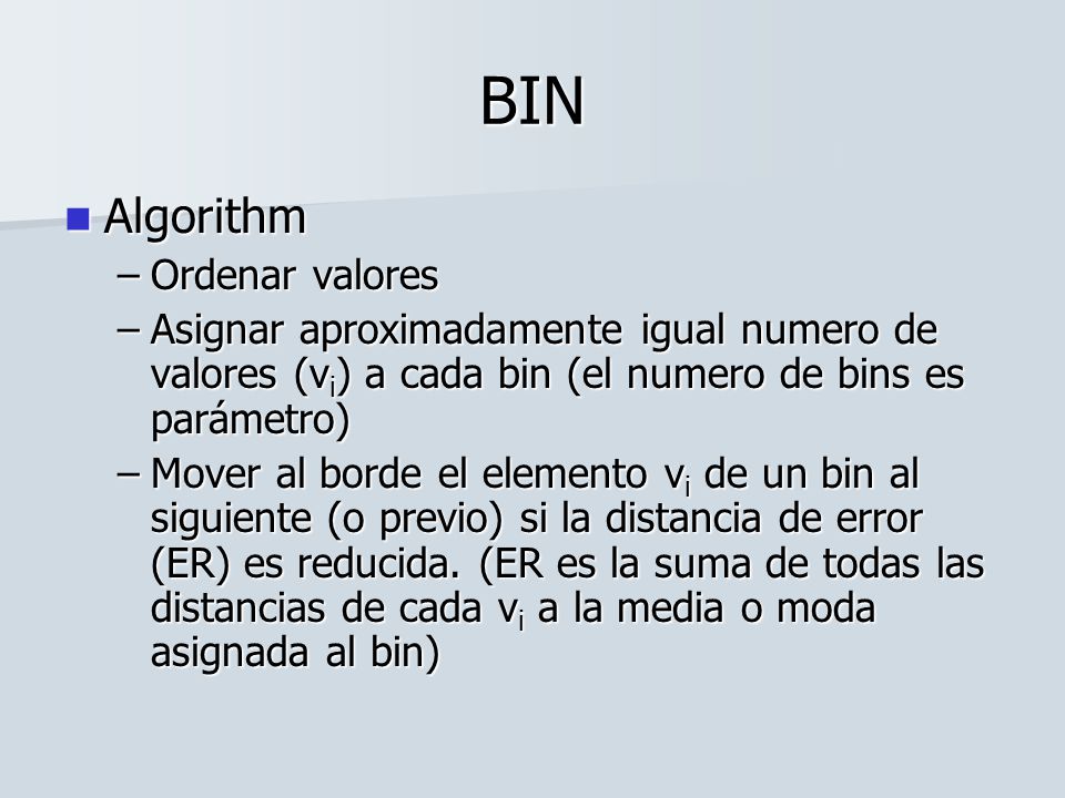 BIN Algorithm Ordenar valores