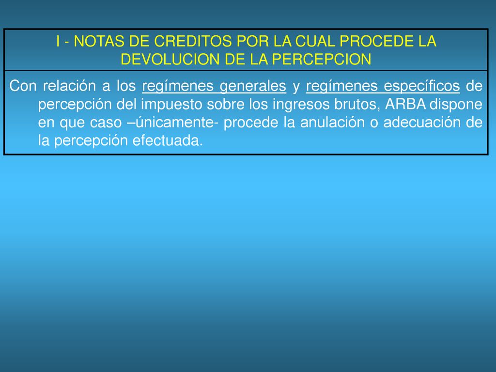 I - NOTAS DE CREDITOS POR LA CUAL PROCEDE LA DEVOLUCION DE LA PERCEPCION