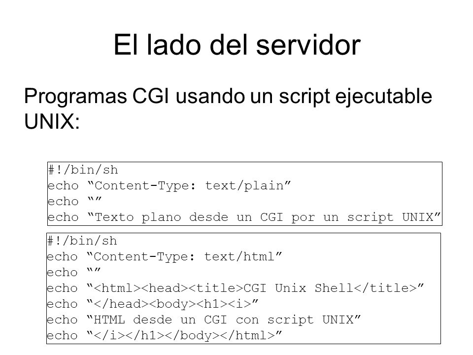 El lado del servidor Programas CGI usando un script ejecutable UNIX: