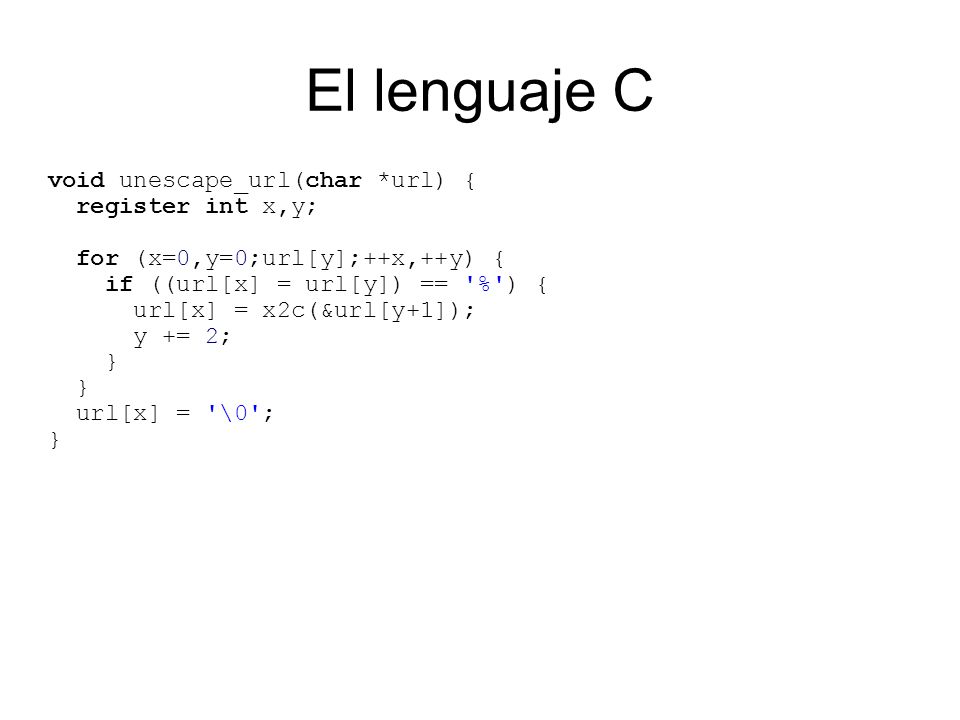 El lenguaje C void unescape_url(char *url) { register int x,y;