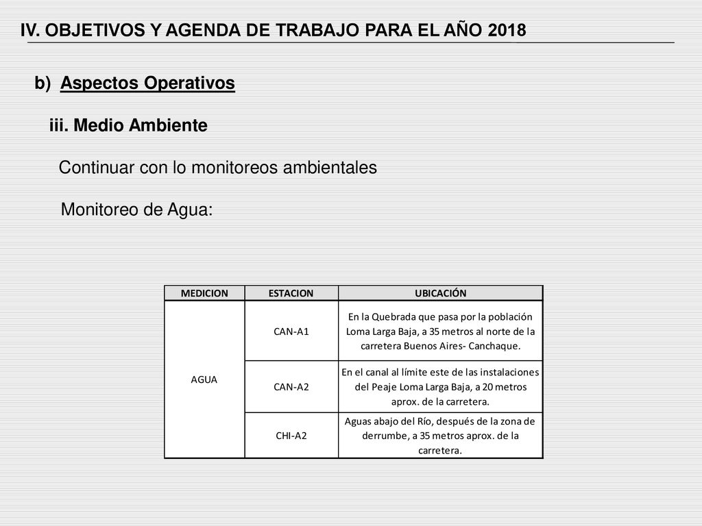 IV. OBJETIVOS Y AGENDA DE TRABAJO PARA EL AÑO 2018