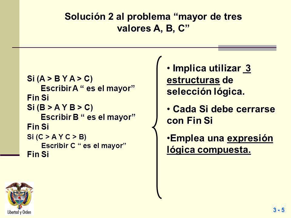 Solución 2 al problema mayor de tres valores A, B, C