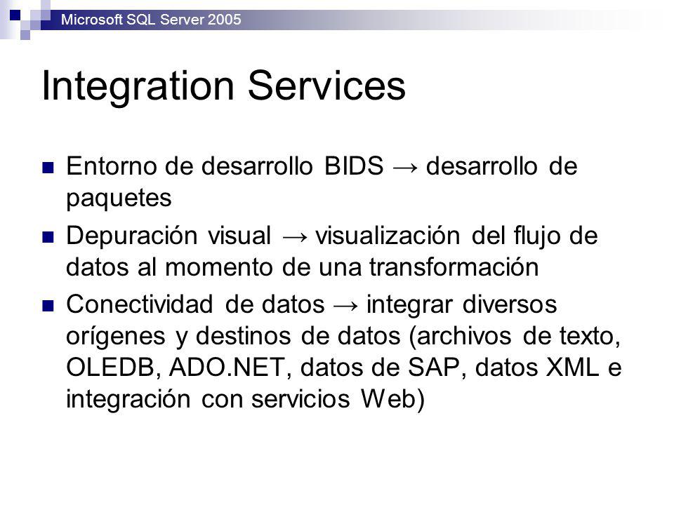 Microsoft SQL Server 2005 Integration Services. Entorno de desarrollo BIDS → desarrollo de paquetes.