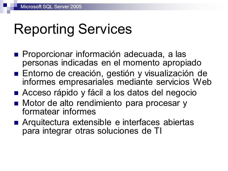 Microsoft SQL Server 2005 Reporting Services. Proporcionar información adecuada, a las personas indicadas en el momento apropiado.