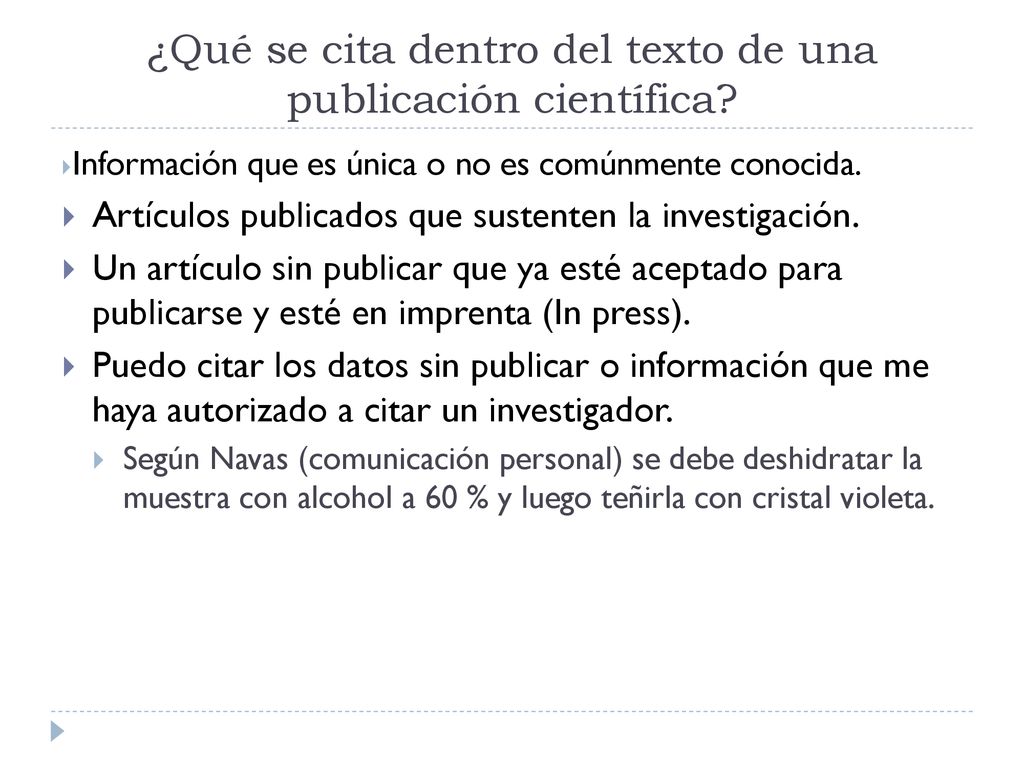 ¿Qué se cita dentro del texto de una publicación científica