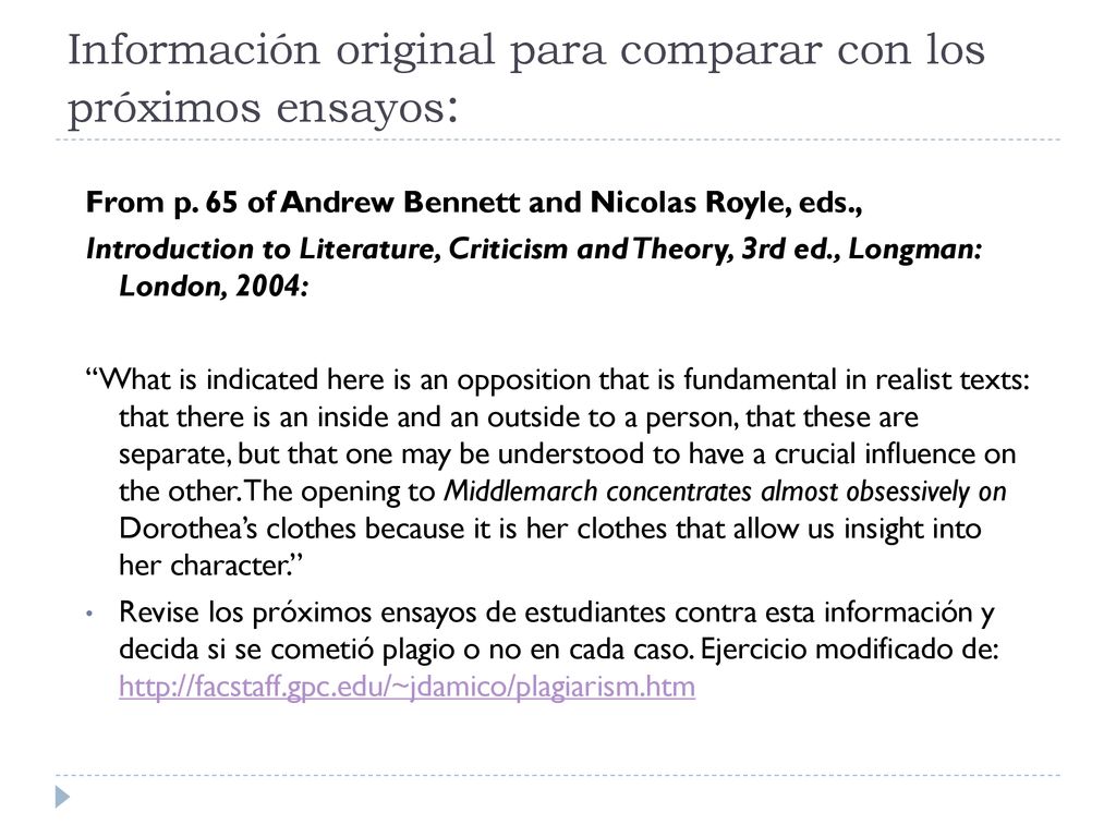 Información original para comparar con los próximos ensayos: