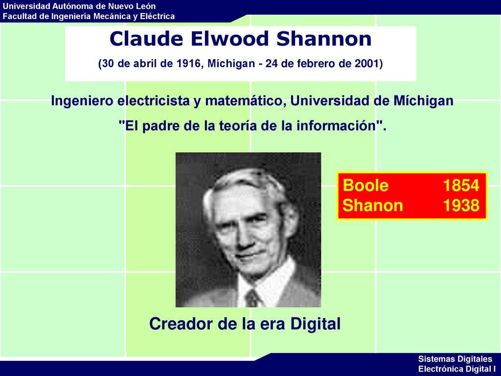 Claude Elwood Shannon Boole 1854 Shanon 1938 Creador de la era Digital