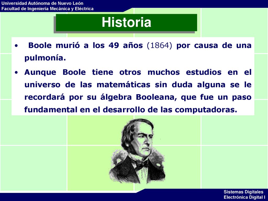 Historia Boole murió a los 49 años (1864) por causa de una pulmonía.