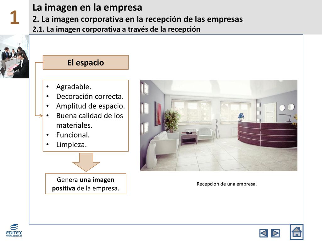 1 La imagen en la empresa 2. La imagen corporativa en la recepción de las empresas 2.1. La imagen corporativa a través de la recepción.